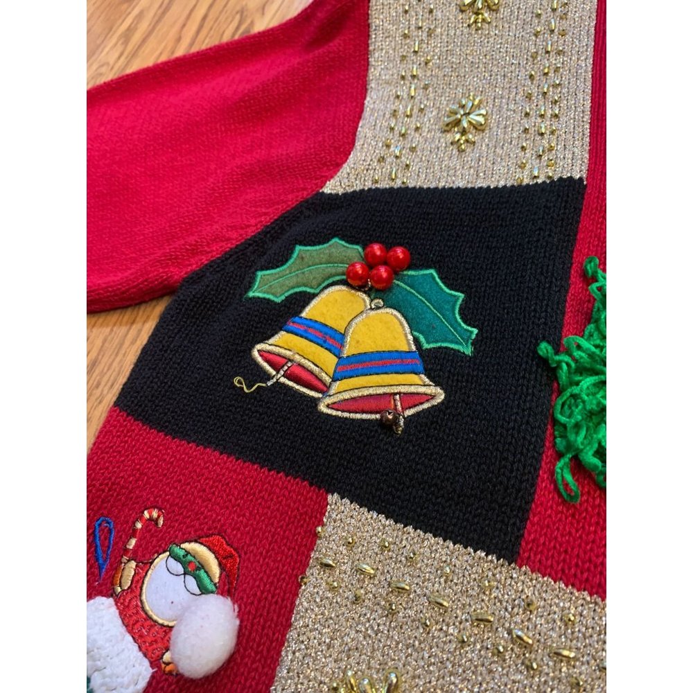 Ugly Christmas Holiday Party Sweater Color Block Snowman Trees Jingles Sz Medium - Picture 5 of 11